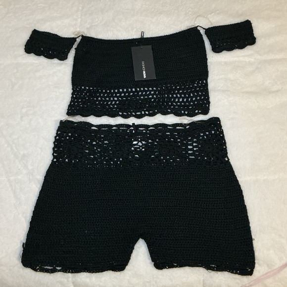Fashion Nova Pants - Black Crochet Top and shorts coverup Set